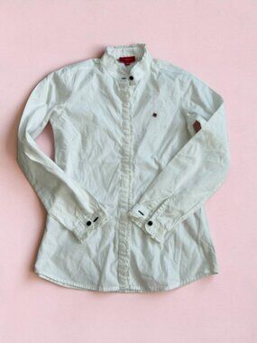 LION OF PORCHES Girls White Ruffle Collar Button Down Shirt Size 9/10